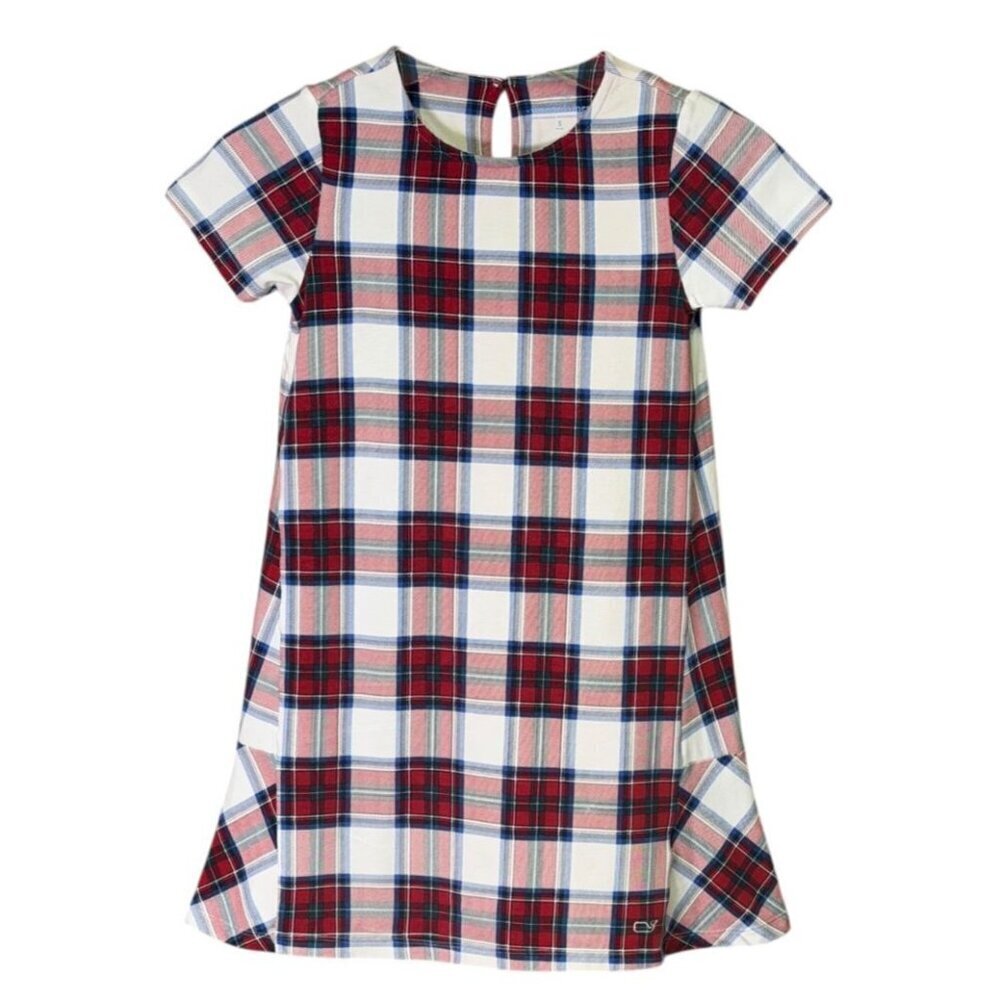 Vineyard Vines Nantucket Tartan Knit Dress Girls S Red Blue Plaid Ruffle Hem